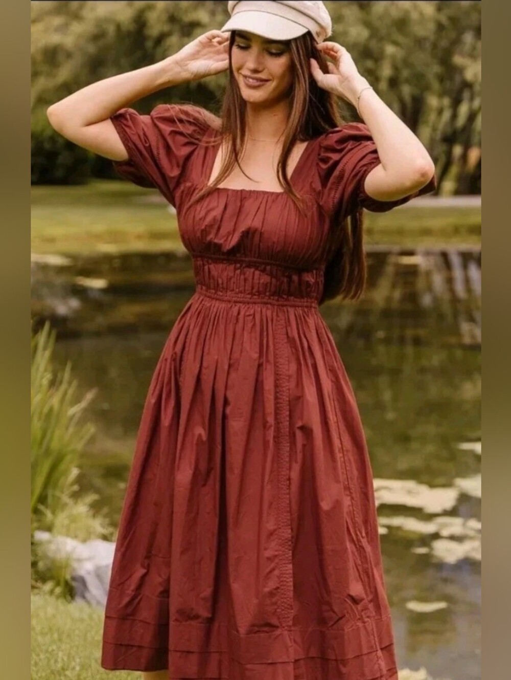 Ivy City Co Brooklyn Midi Dress Spice Pockets Cottagecore 100% Cotton S Small